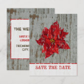 Poinsettia & Wood Save the Date Winter Weddenschap (Voorkant / Achterkant)