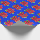 Poinsettia Wrapping Paper - Blauwe achtergrond Cadeaupapier (Hoek)