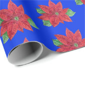 Poinsettia Wrapping Paper - Blauwe achtergrond Cadeaupapier (Rol Hoek)