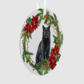 Poinsettia Wreath Black Cat Grandchild Ornament (voorkant)