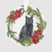 Poinsettia Wreath Black Cat Grandchild Ornament (voorkant)