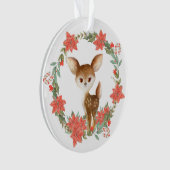 Poinsettia Wreath Candy Cane Deer Granddochter Ornament (voorkant)