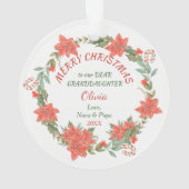 Poinsettia Wreath Candy Cane Deer Granddochter Ornament (achterkant)