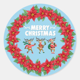 Poinsettia Wreath Dansrendierkerst Ronde Sticker