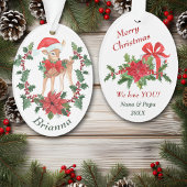Poinsettia Wreath Deer Fawn Kinder Kerstmis Ornament