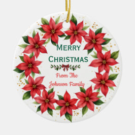 Poinsettia Wreath Family Christmas Ornament