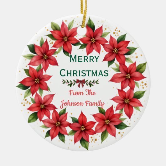 Poinsettia Wreath Family Christmas Ornament (Voorkant)