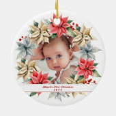 Poinsettia Wreath & Foto Baby's Eerste Kerstmis Keramisch Ornament (Achterkant)