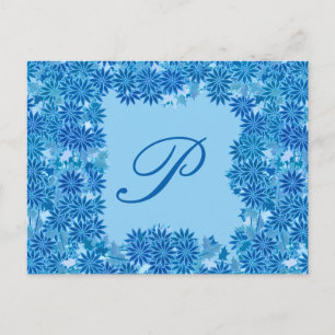 Poinsettia Wreath met Monogram, blauw Briefkaart