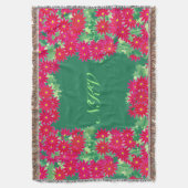 Poinsettia Wreath met monogram, rood en groen Deken (Voorkant Verticaal)