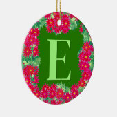 Poinsettia Wreath met monogram, rood en groen Keramisch Ornament (Rechts)