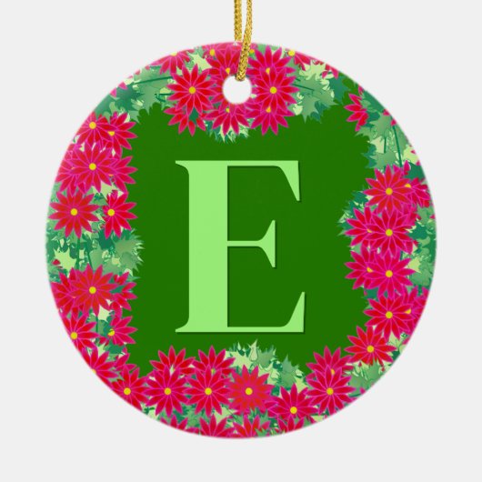 Poinsettia Wreath met monogram, rood en groen Keramisch Ornament (Voorkant)