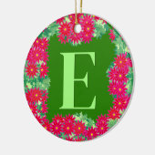 Poinsettia Wreath met monogram, rood en groen Keramisch Ornament (Links)