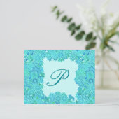 Poinsettia Wreath met Monogram, Turquoise Briefkaart (Staand voorkant)