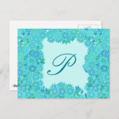Poinsettia Wreath met Monogram, Turquoise Briefkaart (Voorkant / Achterkant)