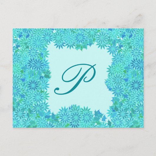 Poinsettia Wreath met Monogram, Turquoise Briefkaart (Voorkant)