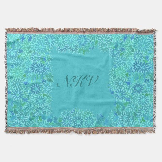 Poinsettia Wreath met Monogram, Turquoise Deken (Voorkant)