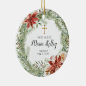 Poinsettia Wreath Personalized Girl Baptisme Keramisch Ornament (Rechts)
