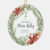 Poinsettia Wreath Personalized Girl Baptisme Keramisch Ornament (Links)