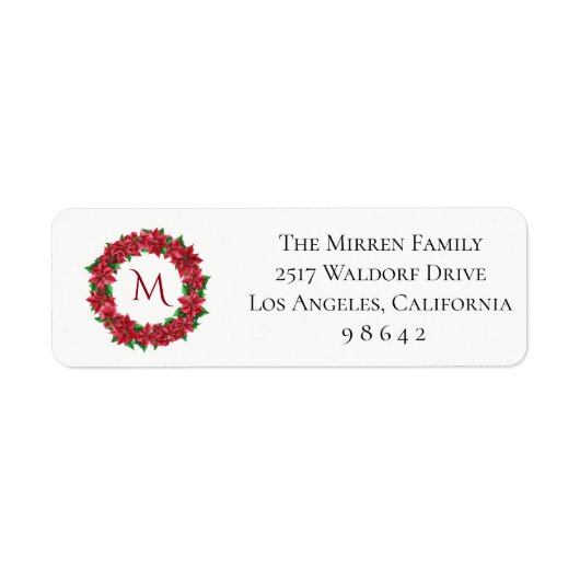 Poinsettia Wreath Personalized Return Address Etiket (Voorkant)