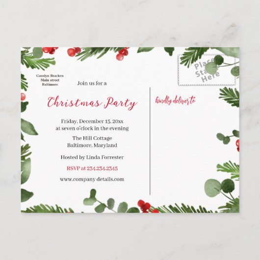 Poinsettia Wreath Save the Date Kerstparty Aankondigingskaart (Achterkant)