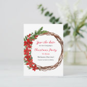 Poinsettia Wreath Save the Date Kerstparty Aankondigingskaart (Staand voorkant)
