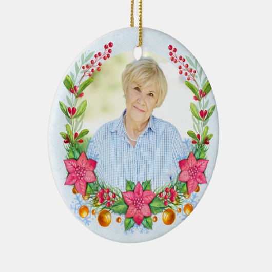 Poinsettia Wreator Photo Memorial Kerstmis Keramisch Ornament (Rechts)