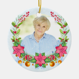 Poinsettia Wreator Photo Memorial Kerstmis Keramisch Ornament