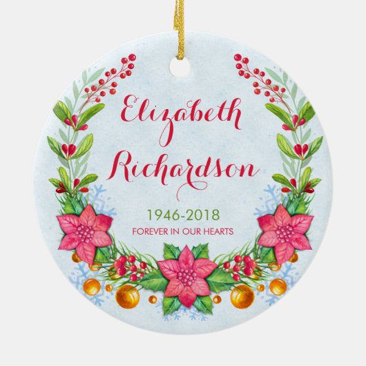 Poinsettia Wreator Photo Memorial Kerstmis Keramisch Ornament (Achterkant)