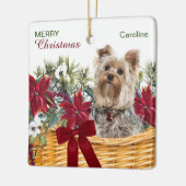 Poinsettia Yorkie Terrier kerstmandje Keramisch Ornament (Links)