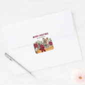 Poinsettia Yorkshire Terrier Kerstmand Vierkante Sticker (Envelop)