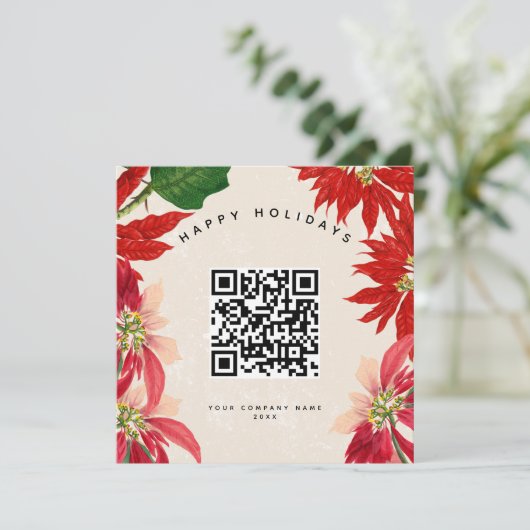 Poinsettia Zakelijk QR Code Kerst Feestdagenkaart (Staand voorkant)