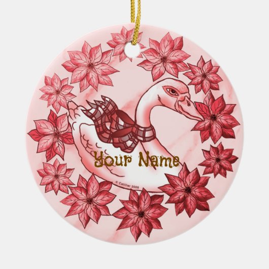 Poinsettia Zwaan Keramisch Ornament (Voorkant)