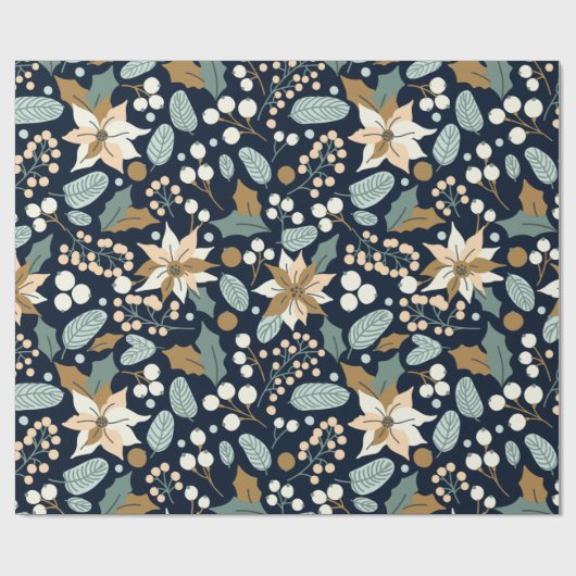 Poinsettia zwarte achtergrond wintervakantie wrapp cadeaupapier (Vlak)