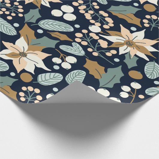 Poinsettia zwarte achtergrond wintervakantie wrapp cadeaupapier (Hoek)