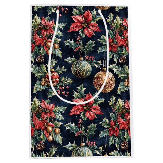 Poinsettias and Ornaments Medium Cadeauzakje (Voorkant)