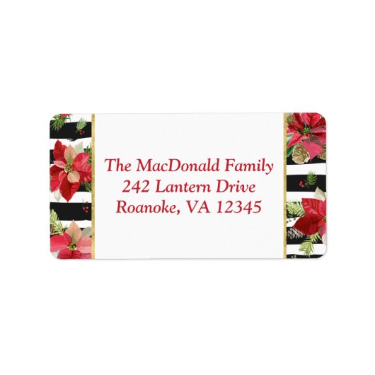 Poinsettias, Black, White Stripes Address Label 2 (Voorkant)