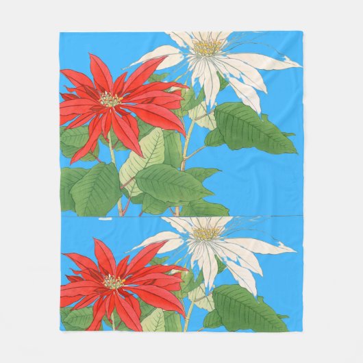 Poinsettias Blauw Fleece Deken (Voorkant)