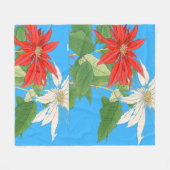 Poinsettias Blauw Fleece Deken (Voorkant (Horizontaal))