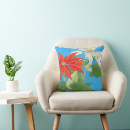 Poinsettias Blauw Kussen