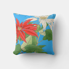 Poinsettias Blauw Kussen