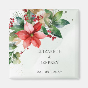 Poinsettia's Bloemige Winter Kerstkrans Huwelijk Magneet