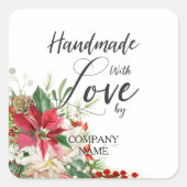 Poinsettias Bouquet Whimsical Handmade with Love Vierkante Sticker (Voorkant)