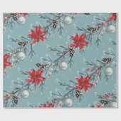 Poinsettias Christmas Blue Spruce Garland Blue Cadeaupapier (Vlak)