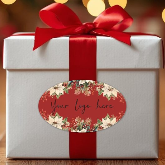 Poinsettias Christmas Logo Ovale Sticker