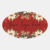 Poinsettias Christmas Logo Ovale Sticker (Voorkant)