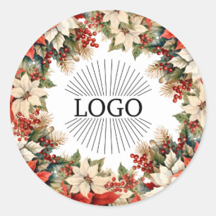 Poinsettias Christmas Logo Ronde Sticker