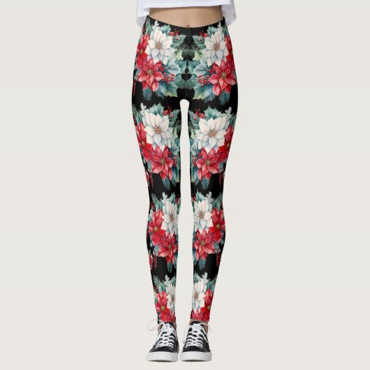 Poinsettias en Holly Berries Leggings - (Voorkant)