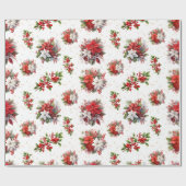  poinsettias en Holly Christmas White Cadeaupapier (Vlak)