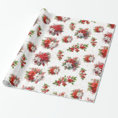  poinsettias en Holly Christmas White Cadeaupapier (Uitgerold)
